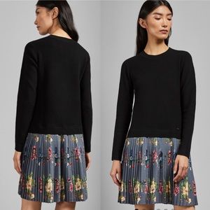 Ted Baker IZITAA Oracle Floral Pleat Skirt Knit Sweater Dress